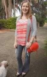 Printed Tanks, Flared Jeans, Grey Cardigans and Rebecca Minkoff Crossbody Bags