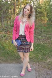 Pink Blazer With Aztec Skirt