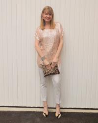 Sequinned Tunic, Statement Earrings and Leopard Accessories