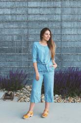 Copper Threads Blue Cropped Jumpsuit