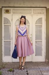 old pink midi skirt & blue details