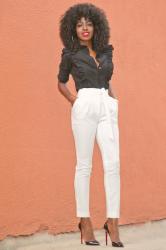 Ruffled Shirt + Tie Waist Pants