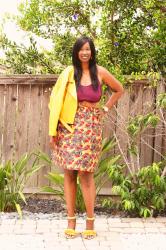 DIY Ankara Print Skirt and Zara Yellow Moto Jacket