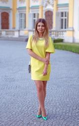 NEONOWA KOKTAJLOWA SUKIENKA || Yellow Short Sleeve Shift Dress