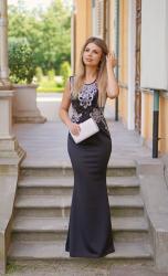 SUKNIA SYRENKA 'RYBKA' W STYLIZACJI || Black Lace Applique Sleeveless Fishtail Dress