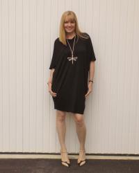 Cocoon Dress with Dragonfly Pendant and Colour Block Heels