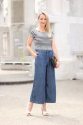 Striped top & denim culottes