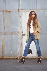 khaki blazer + DIY jeans