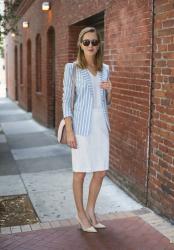 Striped Blazer and Ivory Pencil Skirt