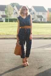 Simple Summer Dressing: Floral Jumpsuit With Tan Accessories