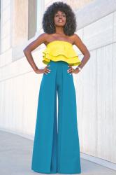 Cropped Ruffle Top + Box Pleat Wide Leg Trousers