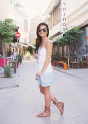 White Embroidered Romper in Athens
