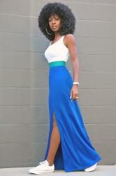 Fitted Tank + Contrast Waist Front Slit Skirt