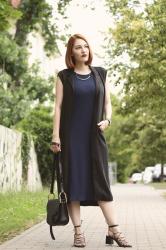 Mango Midi Dress, Chloe Lookalike Sandalen & Longvest