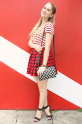 {Outfit}: Striped tee and Red Skirt