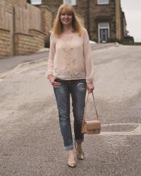 Blush Top, Boyfriend Jeans and Leopard Print Shoes