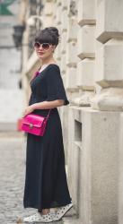 Fuchsia pops and a maxi dress