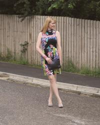 Floral Multi-Print Ruffle Dress with Zebra Print Shoes