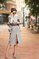 make a statement | off the shoulder midi dress with frills