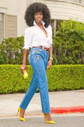 Boyfriend Shirt + High Rise Embroidered Jeans