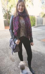 Leopard Print Scarves, Leather Jacket and Jeans