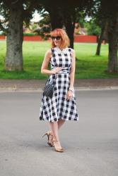 Gingham Bardot-Style Dress With Pearl Collar + the #iwillwearwhatilike Link Up