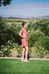 Red and White Cutout Dress