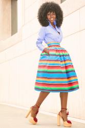 Oxford Boy Shirt + Color Striped Full Skirt