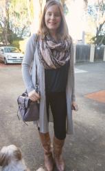 Easy Winter Outfit Formula: Boots, Skinnies, Scarf and Maxi Cardigan
