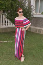 DIY Off Shoulder Striped Dress