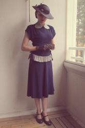 1940s Navy Blue Dress
