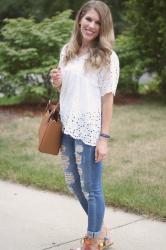 Eyelet Top and Pom Pom Sandals
