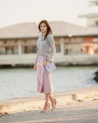 GREY STRIPES SHIRT AND PINK CULOTTES