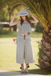 STRIPED CO-ORD AND POM POM SANDALS FOR WEEKEND