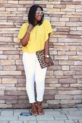 White Skinny Jeans + Flutter Sleeve Top