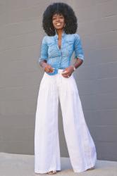 Fitted Denim Shirt + Wide Leg Pants