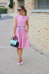 Pink Walking Flamingo dress and Candy sandals