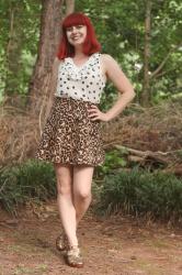 Outfit: Cat Print Tank Top and a Leopard Print Skater Skirt
