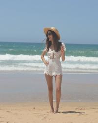 White jumpsuit at the beach