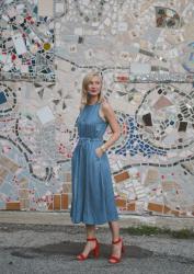 Midi Cut-Out Chambray Dress