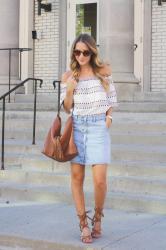 Denim Skirt and an Off the Shoulder Top 