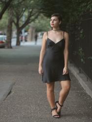 Black Silk Slip Dress.