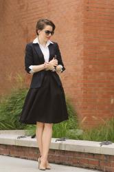 business meets feminine | structured blazer x midi skirt