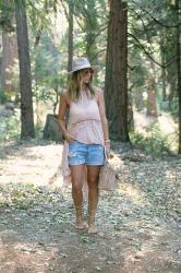 blush top + vintage levi cutoffs