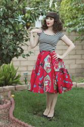 Red Fans Circle Skirt