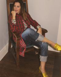 J.Crew Plaid Trench & Gucci Pumps