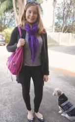 Pink Bag, Purple Scarves and Black and Grey Outfits