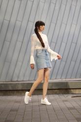 Bell Sleeves & Denim Skirt