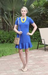 Cobalt Dress & Yellow Necklace