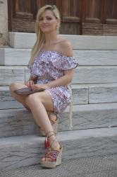 OUTFIT: OFF THE SHOULDER DRESS - ABITO IN PIZZO SANGALLO STAMPATO -